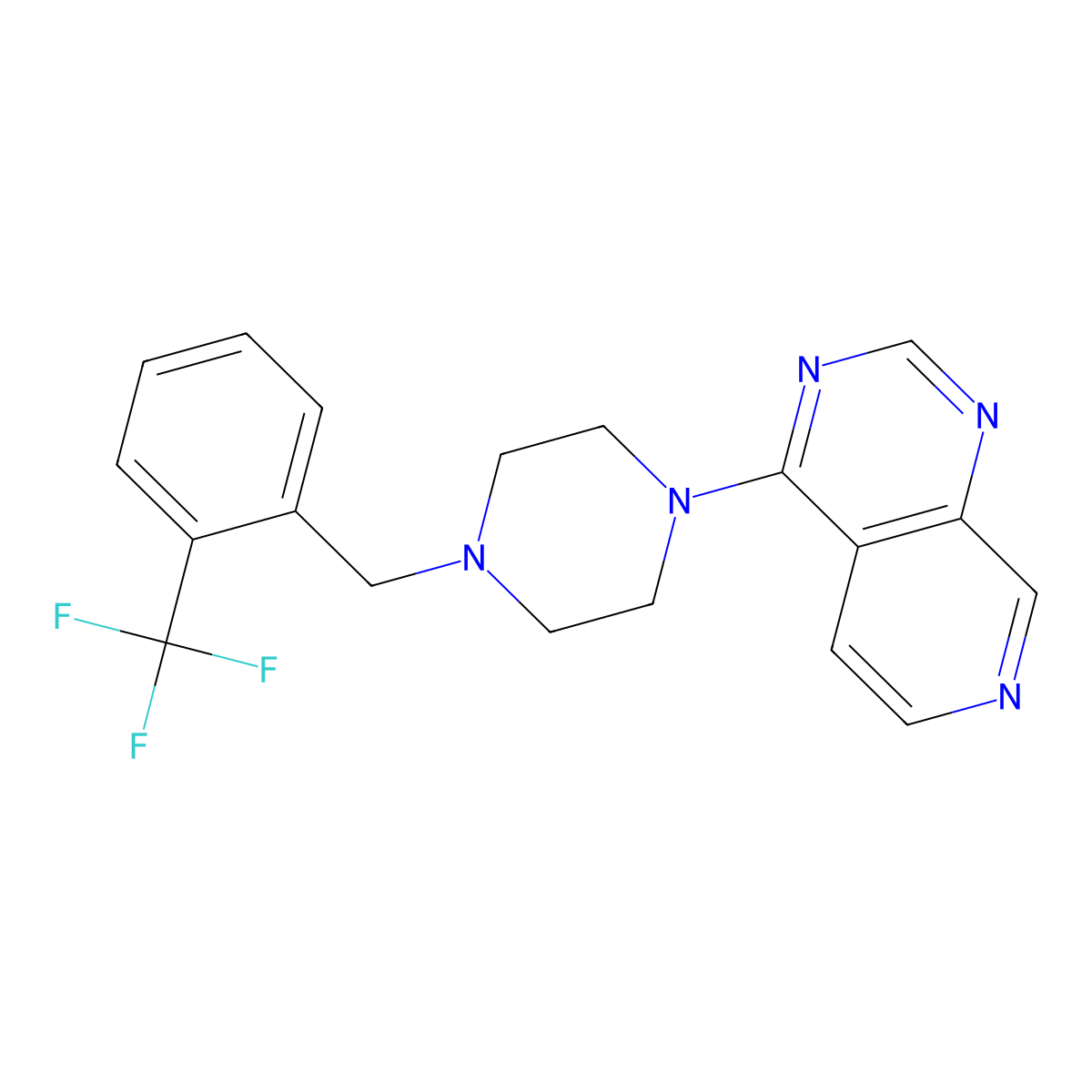 1-{Pyrido[3,4-d]pyrimidin-4-yl}-4-{[2-(trifluoromethyl)phenyl]methyl}piperazine molecular structure, CAS 2770621-11-7