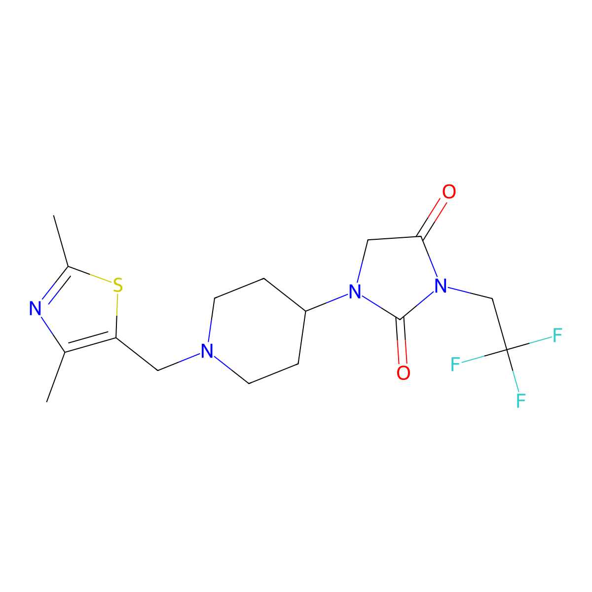1-{1-[(2,4-Dimethyl-1,3-thiazol-5-yl)methyl]piperidin-4-yl}-3-(2,2,2-trifluoroethyl)imidazolidine-2,4-dione molecular structure, CAS 2770621-29-7