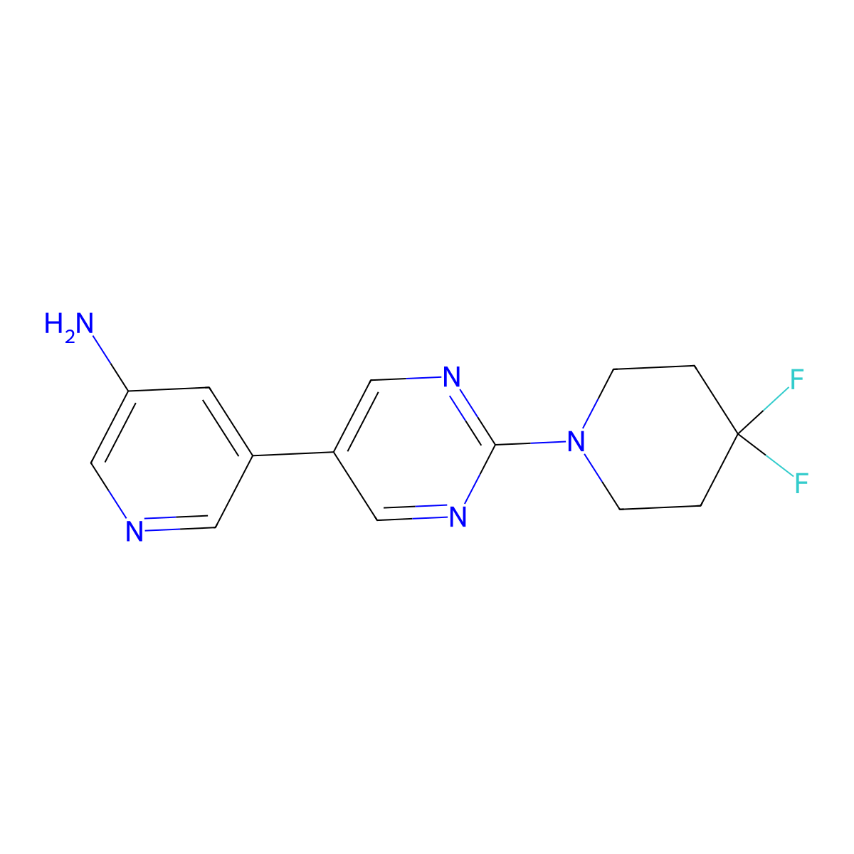 5-[2-(4,4-Difluoropiperidin-1-yl)pyrimidin-5-yl]pyridin-3-amine molecular structure, CAS 2770621-32-2