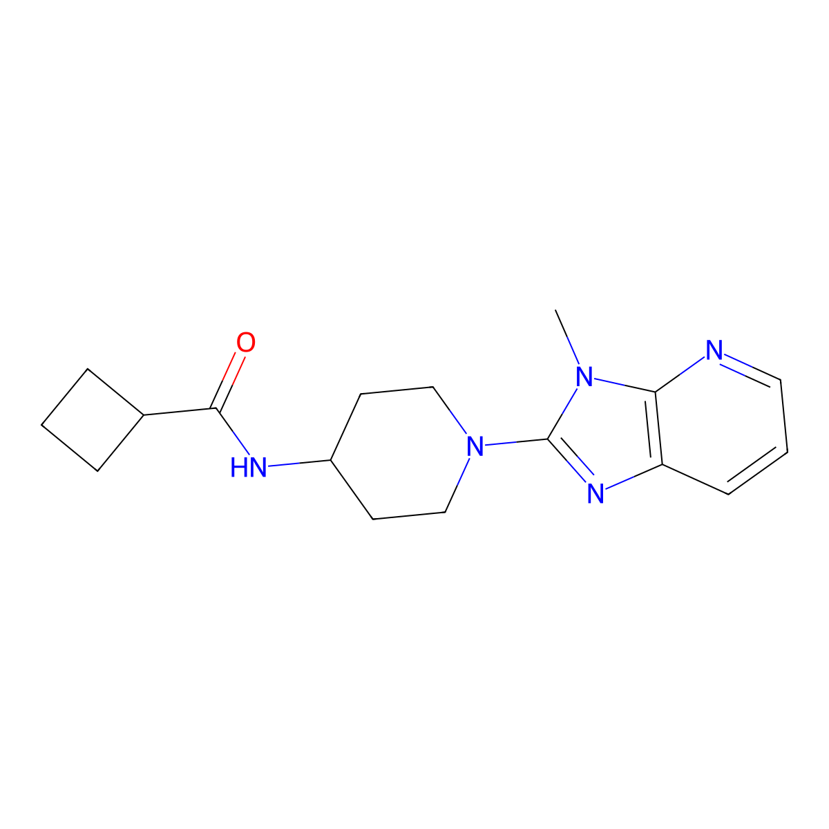 N-(1-{3-methyl-3H-imidazo[4,5-b]pyridin-2-yl}piperidin-4-yl)cyclobutanecarboxamide molecular structure, CAS 2770621-34-4