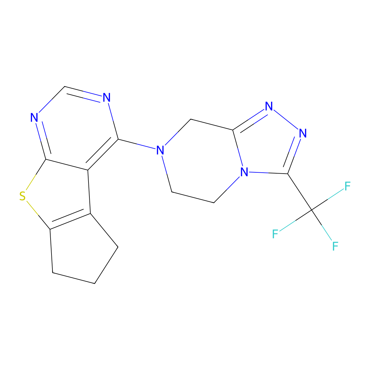 12-[3-(trifluoromethyl)-6,8-dihydro-5H-[1,2,4]triazolo[4,3-a]pyrazin-7-yl]-7-thia-9,11-diazatricyclo[6.4.0.02,6]dodeca-1(12),2(6),8,10-tetraene molecular structure, CAS 2770621-35-5