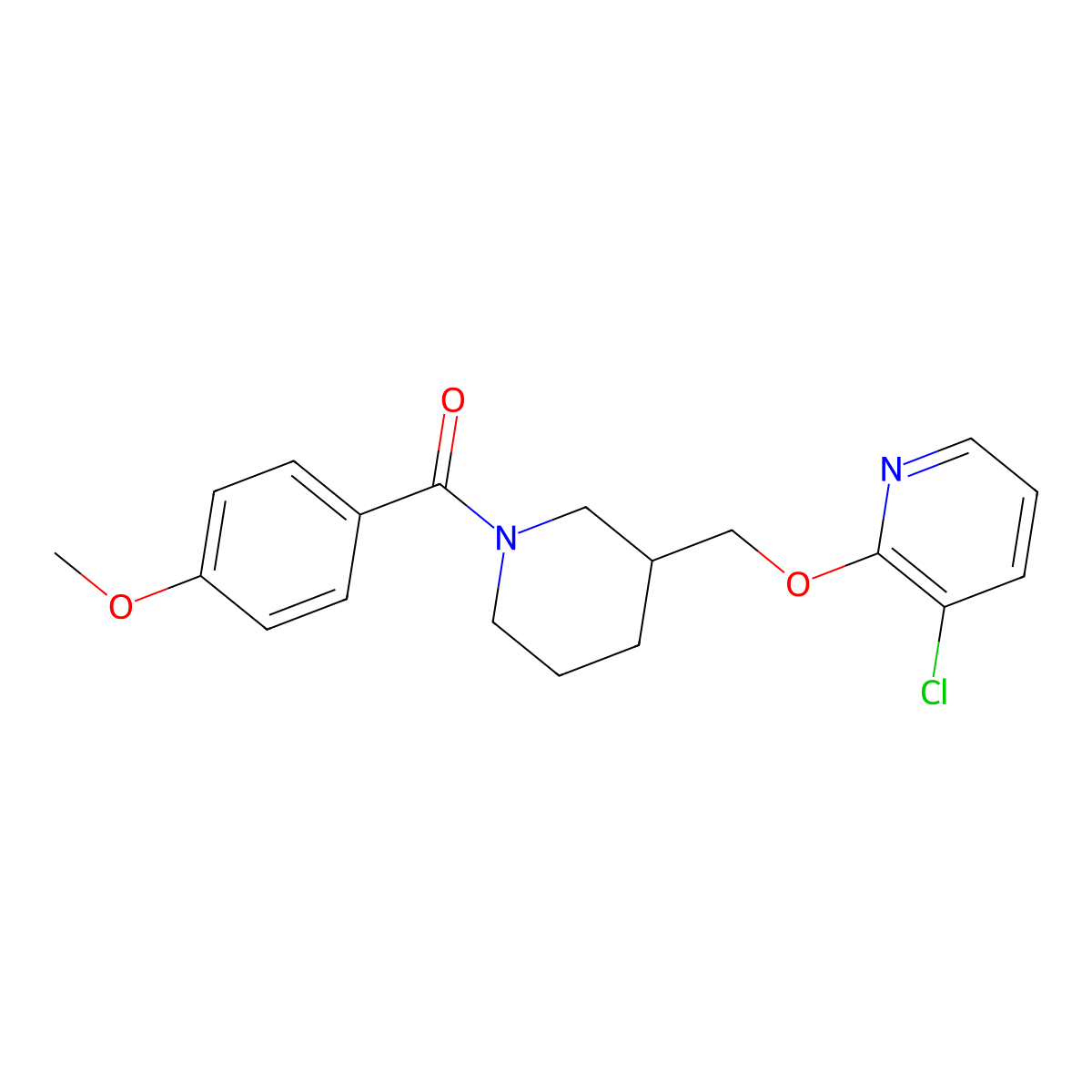 3-Chloro-2-{[1-(4-methoxybenzoyl)piperidin-3-yl]methoxy}pyridine molecular structure, CAS 2770621-37-7