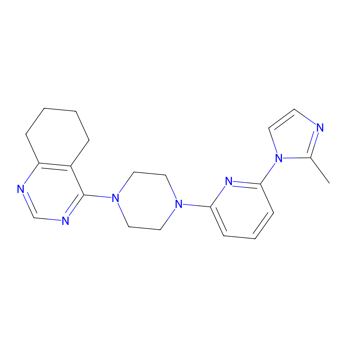 4-{4-[6-(2-methyl-1H-imidazol-1-yl)pyridin-2-yl]piperazin-1-yl}-5,6,7,8-tetrahydroquinazoline molecular structure, CAS 2770621-38-8