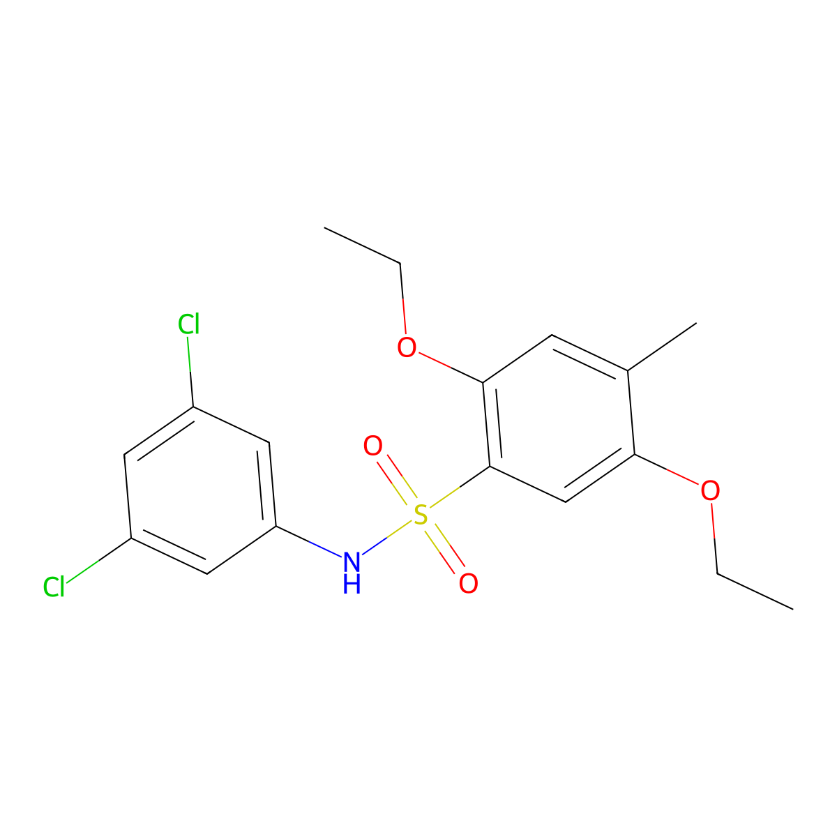 N-(3,5-dichlorophenyl)-2,5-diethoxy-4-methylbenzene-1-sulfonamide molecular structure, CAS 2770621-41-3