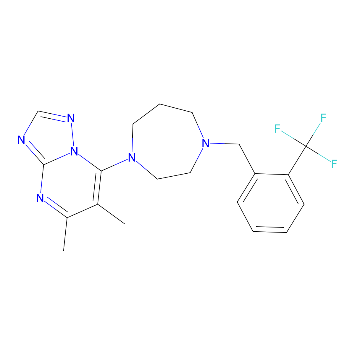 1-{5,6-Dimethyl-[1,2,4]triazolo[1,5-a]pyrimidin-7-yl}-4-{[2-(trifluoromethyl)phenyl]methyl}-1,4-diazepane molecular structure, CAS 2770621-43-5