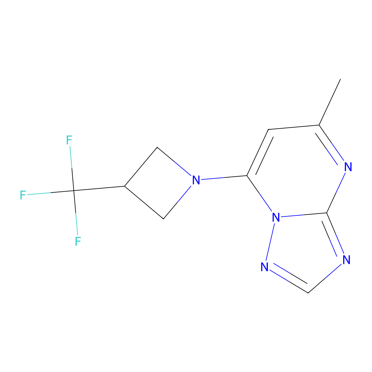 1-{5-Methyl-[1,2,4]triazolo[1,5-a]pyrimidin-7-yl}-3-(trifluoromethyl)azetidine molecular structure, CAS 2770621-49-1