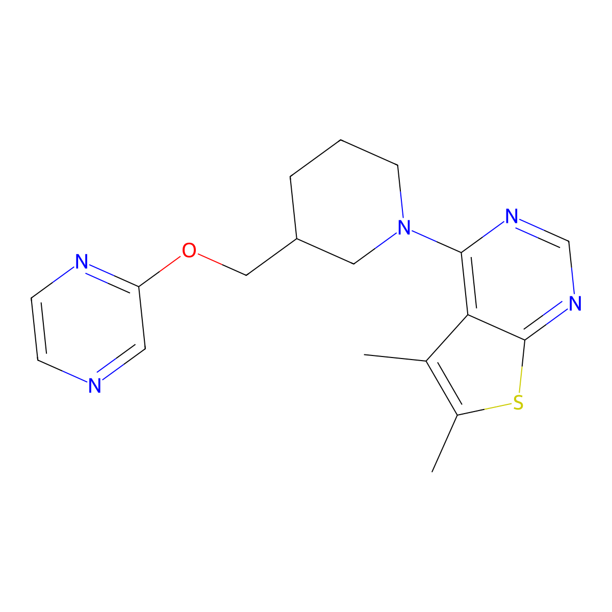 2-[(1-{5,6-Dimethylthieno[2,3-d]pyrimidin-4-yl}piperidin-3-yl)methoxy]pyrazine molecular structure, CAS 2770621-52-6