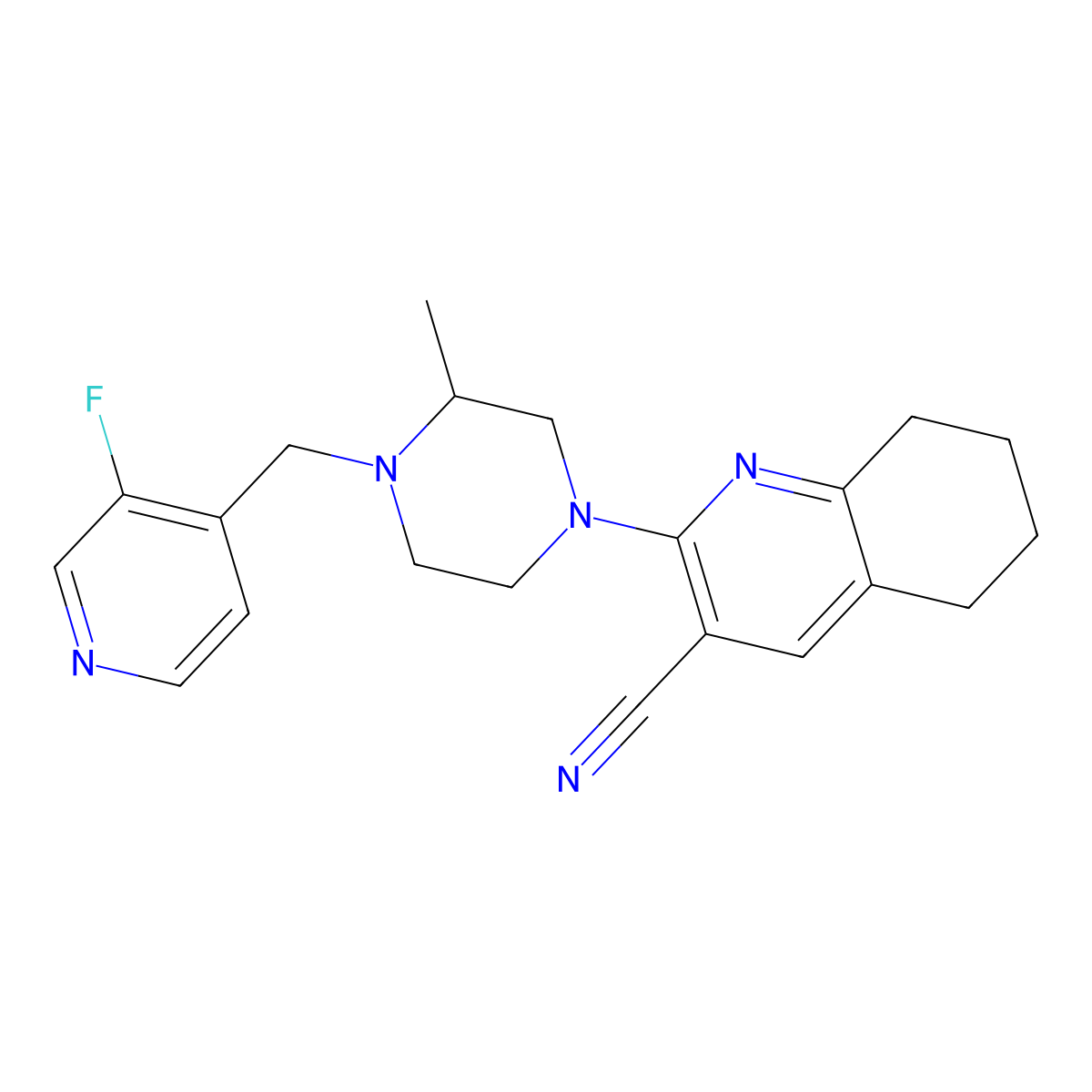 2-{4-[(3-Fluoropyridin-4-yl)methyl]-3-methylpiperazin-1-yl}-5,6,7,8-tetrahydroquinoline-3-carbonitrile molecular structure, CAS 2770621-53-7