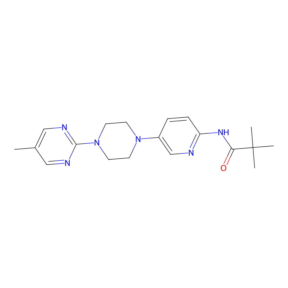 2,2-dimethyl-N-{5-[4-(5-methylpyrimidin-2-yl)piperazin-1-yl]pyridin-2-yl}propanamide molecular structure, CAS 2770621-55-9
