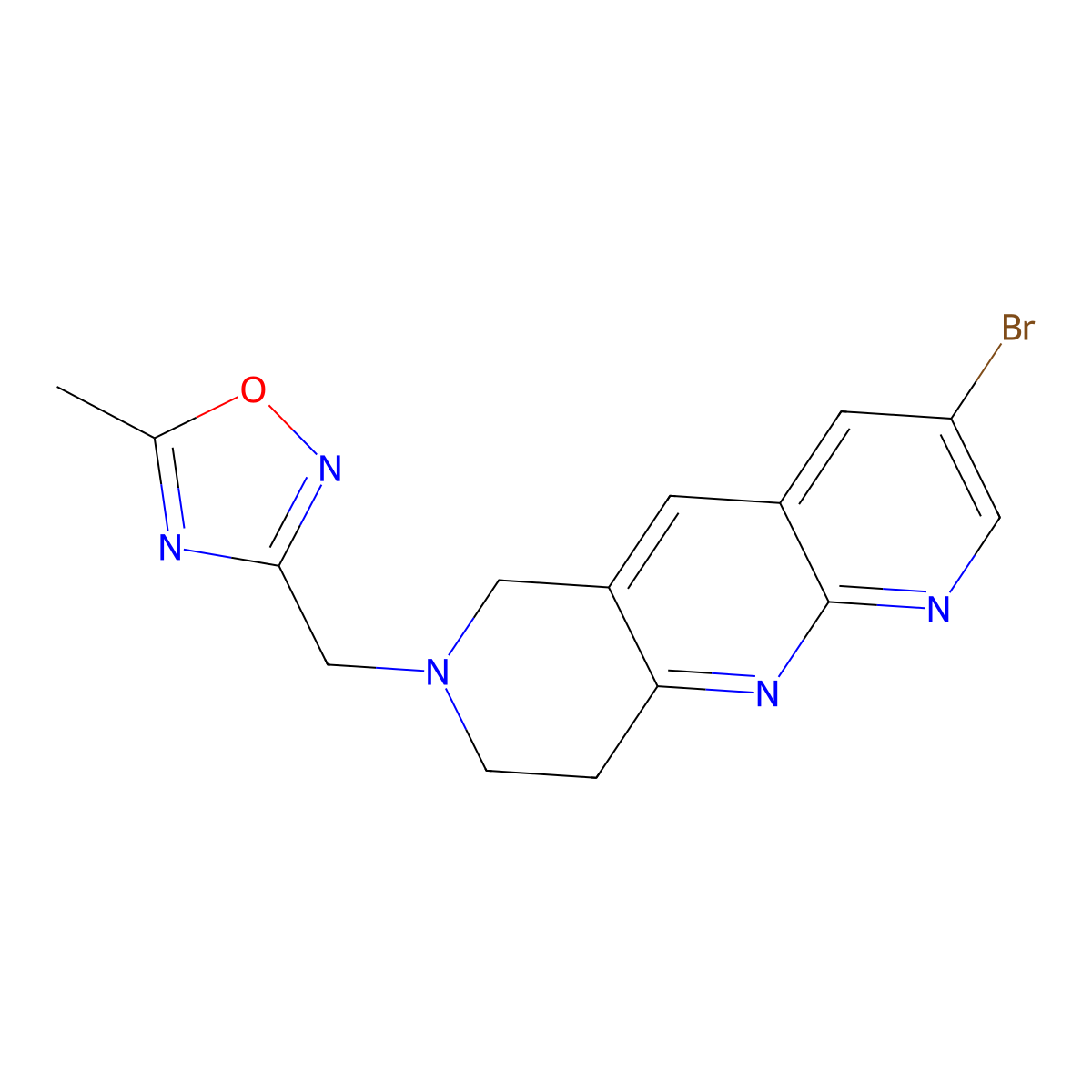 3-({3-bromo-6H,7H,8H,9H-pyrido[2,3-b]1,6-naphthyridin-7-yl}methyl)-5-methyl-1,2,4-oxadiazole molecular structure, CAS 2770621-57-1