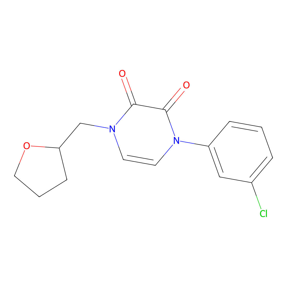 1-(3-Chlorophenyl)-4-[(oxolan-2-yl)methyl]-1,2,3,4-tetrahydropyrazine-2,3-dione molecular structure, CAS 2770621-60-6