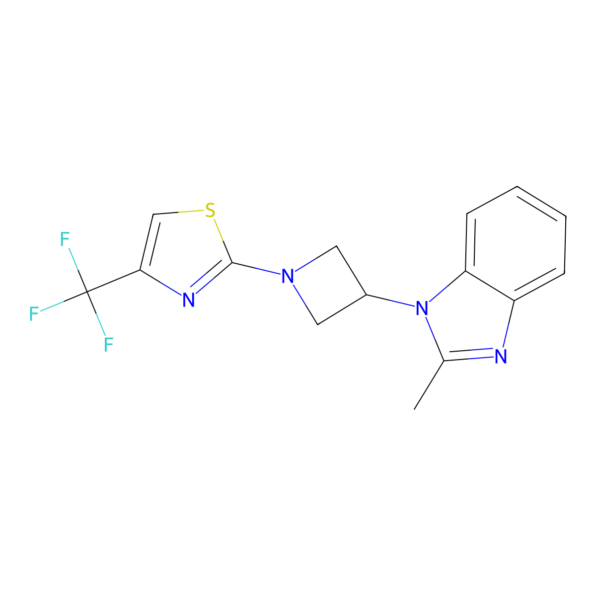 2-methyl-1-{1-[4-(trifluoromethyl)-1,3-thiazol-2-yl]azetidin-3-yl}-1H-1,3-benzodiazole molecular structure, CAS 2770621-62-8
