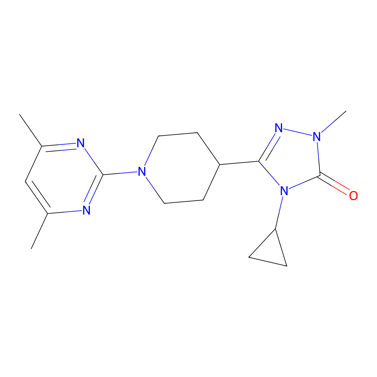 4-cyclopropyl-3-[1-(4,6-dimethylpyrimidin-2-yl)piperidin-4-yl]-1-methyl-4,5-dihydro-1H-1,2,4-triazol-5-one molecular structure, CAS 2770621-64-0