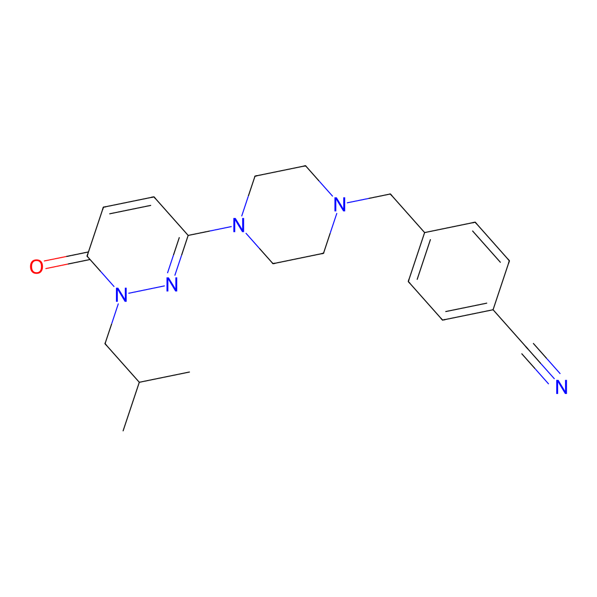 4-({4-[1-(2-Methylpropyl)-6-oxo-1,6-dihydropyridazin-3-yl]piperazin-1-yl}methyl)benzonitrile molecular structure, CAS 2770621-66-2
