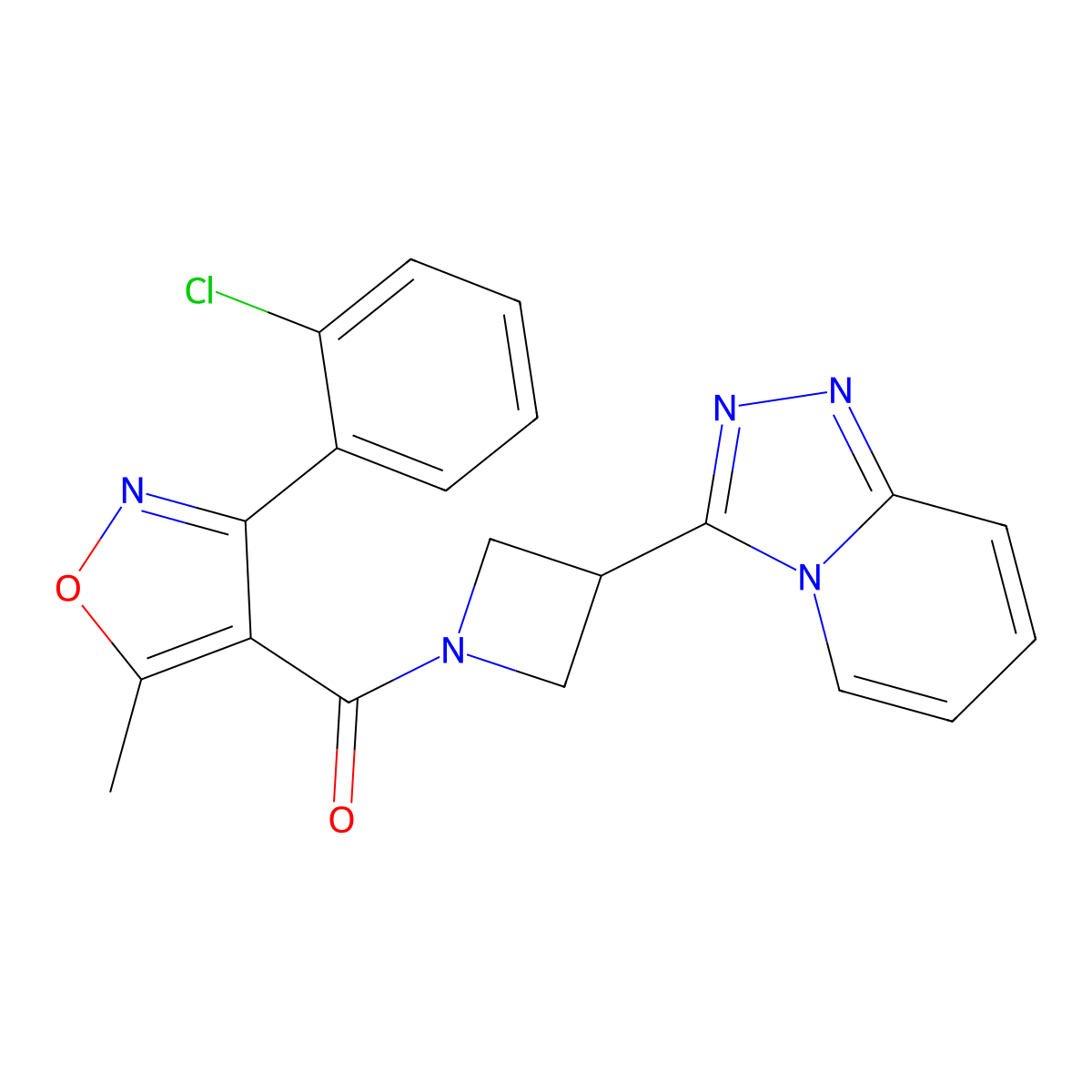 3-(2-Chlorophenyl)-5-methyl-4-(3-{[1,2,4]triazolo[4,3-a]pyridin-3-yl}azetidine-1-carbonyl)-1,2-oxazole molecular structure, CAS 2770621-67-3