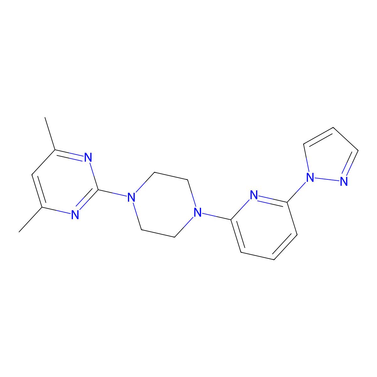 4,6-dimethyl-2-{4-[6-(1H-pyrazol-1-yl)pyridin-2-yl]piperazin-1-yl}pyrimidine molecular structure, CAS 2770621-68-4