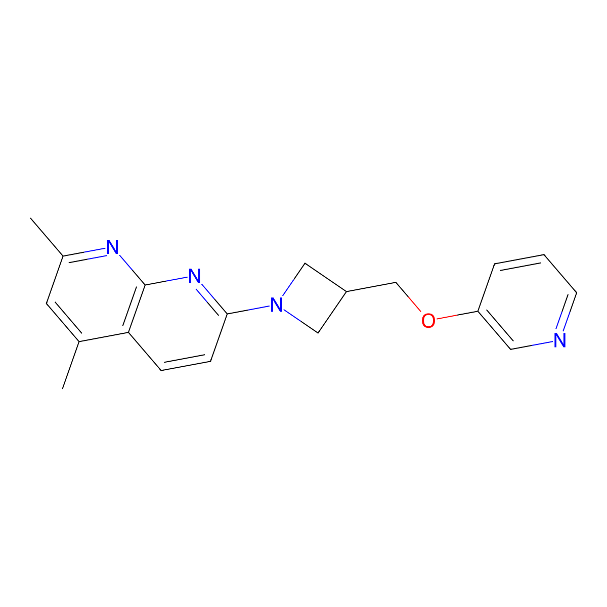 2,4-Dimethyl-7-{3-[(pyridin-3-yloxy)methyl]azetidin-1-yl}-1,8-naphthyridine molecular structure, CAS 2770621-71-9