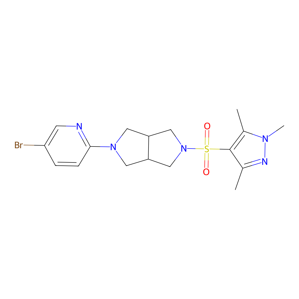 5-bromo-2-{5-[(1,3,5-trimethyl-1H-pyrazol-4-yl)sulfonyl]-octahydropyrrolo[3,4-c]pyrrol-2-yl}pyridine molecular structure, CAS 2770621-74-2