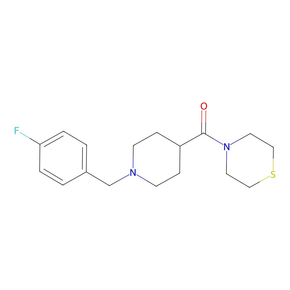 4-{1-[(4-Fluorophenyl)methyl]piperidine-4-carbonyl}thiomorpholine molecular structure, CAS 2770621-75-3