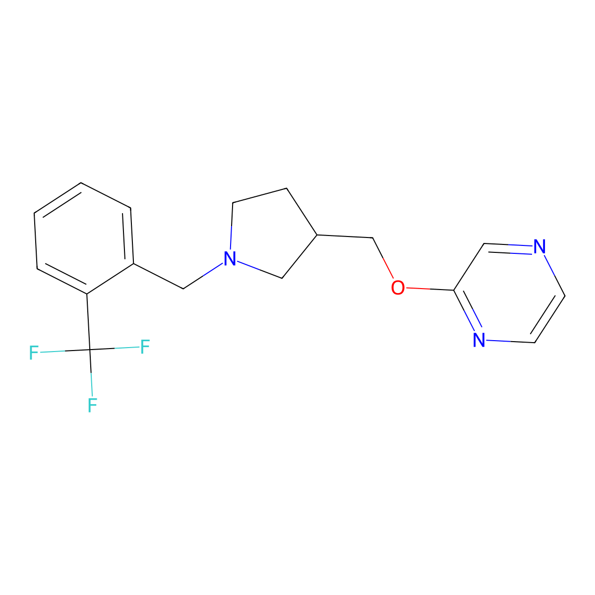 2-[(1-{[2-(Trifluoromethyl)phenyl]methyl}pyrrolidin-3-yl)methoxy]pyrazine molecular structure, CAS 2770621-76-4