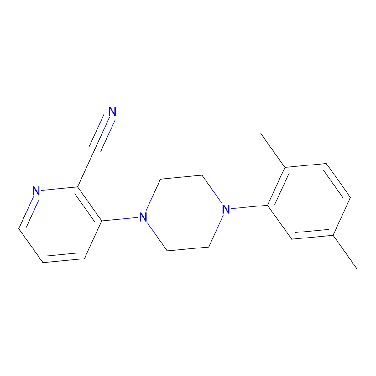 3-[4-(2,5-Dimethylphenyl)piperazin-1-yl]pyridine-2-carbonitrile molecular structure, CAS 2770621-80-0