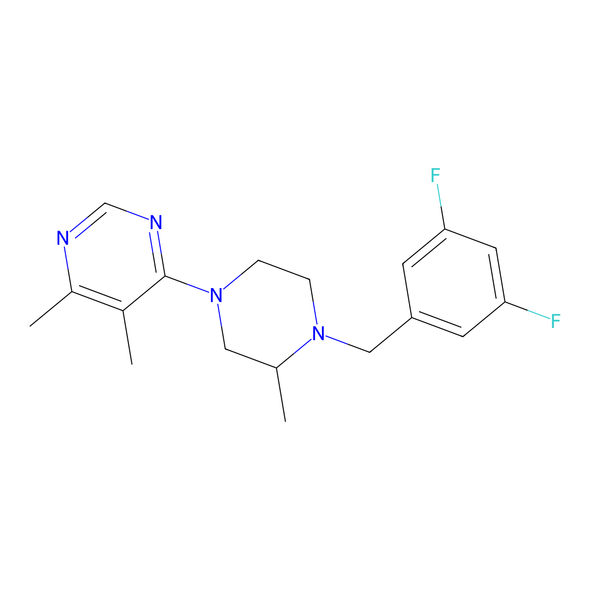 4-{4-[(3,5-Difluorophenyl)methyl]-3-methylpiperazin-1-yl}-5,6-dimethylpyrimidine molecular structure, CAS 2770621-82-2
