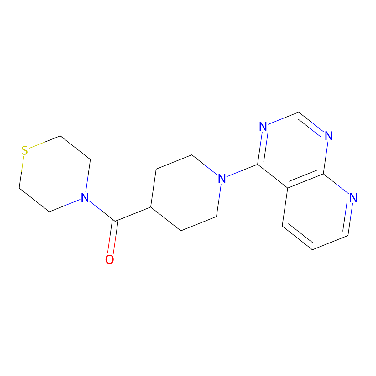 4-(1-{Pyrido[2,3-d]pyrimidin-4-yl}piperidine-4-carbonyl)thiomorpholine molecular structure, CAS 2770621-83-3