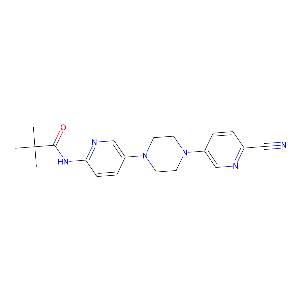 N-{5-[4-(6-cyanopyridin-3-yl)piperazin-1-yl]pyridin-2-yl}-2,2-dimethylpropanamide molecular structure, CAS 2770621-87-7