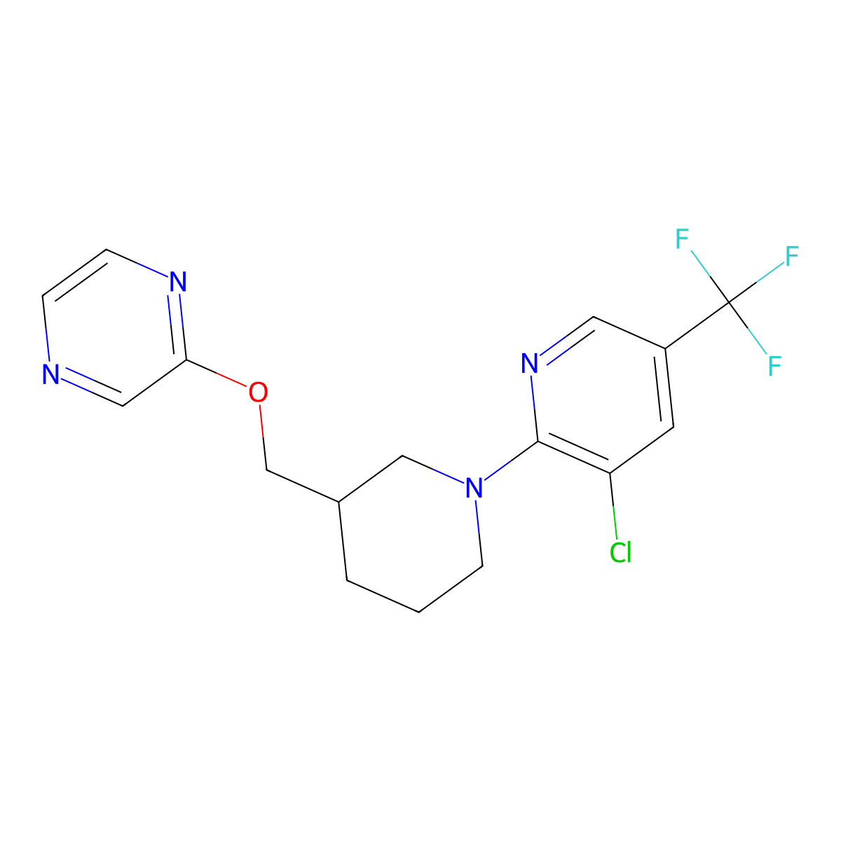 2-({1-[3-Chloro-5-(trifluoromethyl)pyridin-2-yl]piperidin-3-yl}methoxy)pyrazine molecular structure, CAS 2770621-88-8