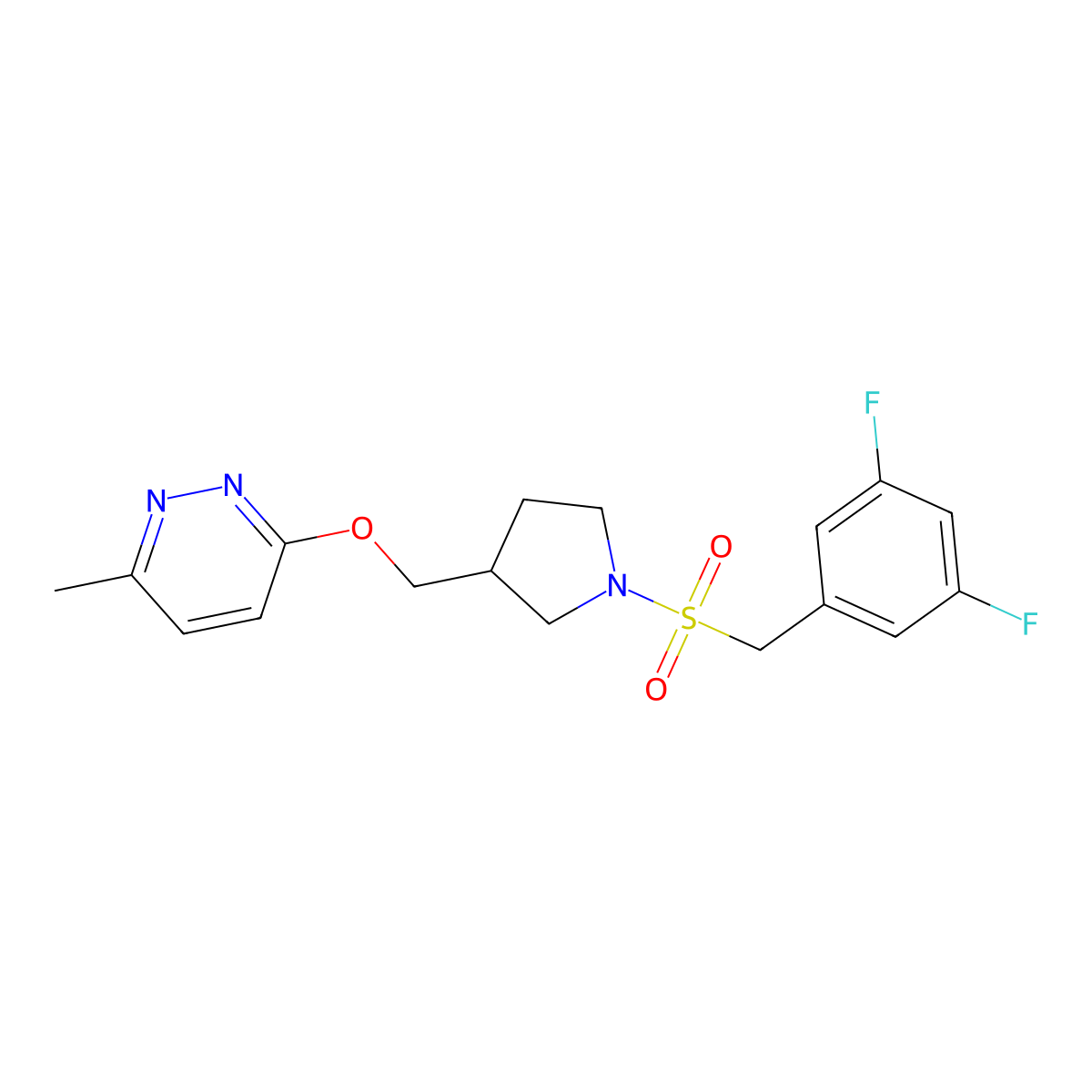 3-({1-[(3,5-Difluorophenyl)methanesulfonyl]pyrrolidin-3-yl}methoxy)-6-methylpyridazine molecular structure, CAS 2770621-89-9