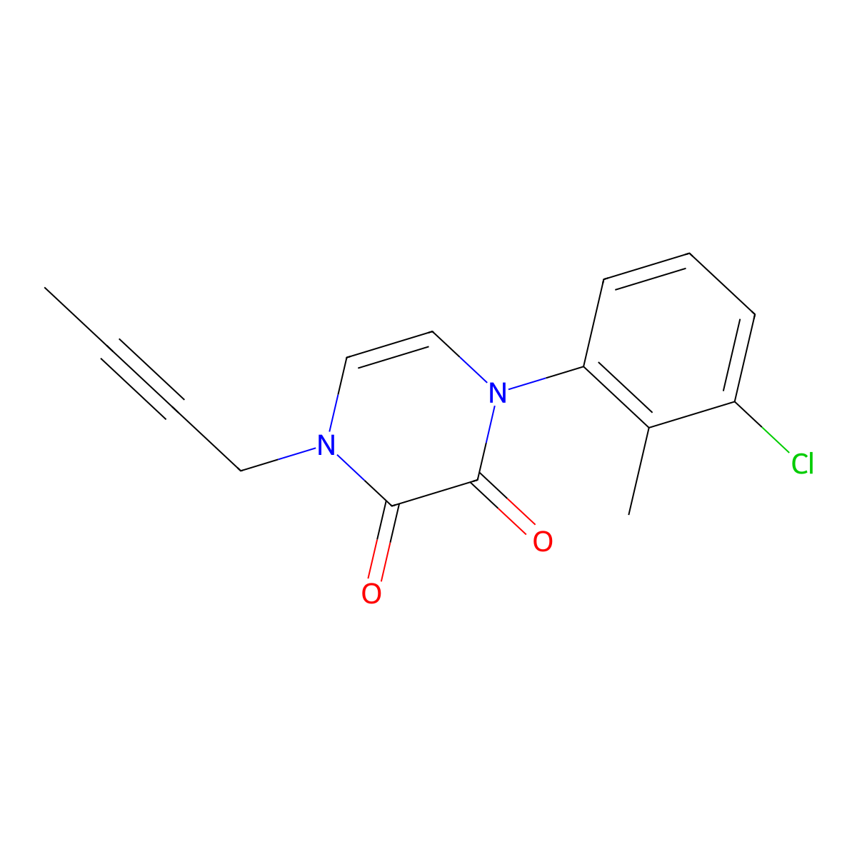 1-(But-2-yn-1-yl)-4-(3-chloro-2-methylphenyl)-1,2,3,4-tetrahydropyrazine-2,3-dione molecular structure, CAS 2770621-95-7
