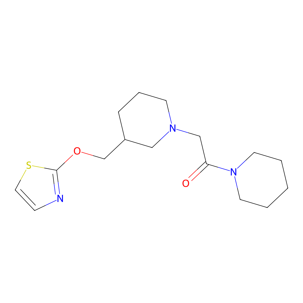 1-(Piperidin-1-yl)-2-{3-[(1,3-thiazol-2-yloxy)methyl]piperidin-1-yl}ethan-1-one molecular structure, CAS 2770621-97-9
