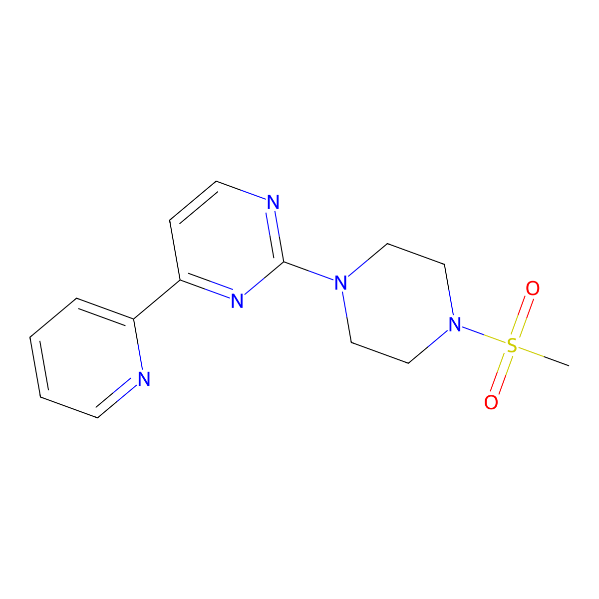 2-(4-Methanesulfonylpiperazin-1-yl)-4-(pyridin-2-yl)pyrimidine molecular structure, CAS 2770621-99-1