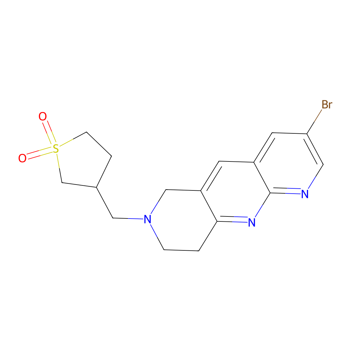 3-[(3-bromo-8,9-dihydro-6H-pyrido[4,3-b][1,8]naphthyridin-7-yl)methyl]thiolane 1,1-dioxide molecular structure, CAS 2770622-00-7