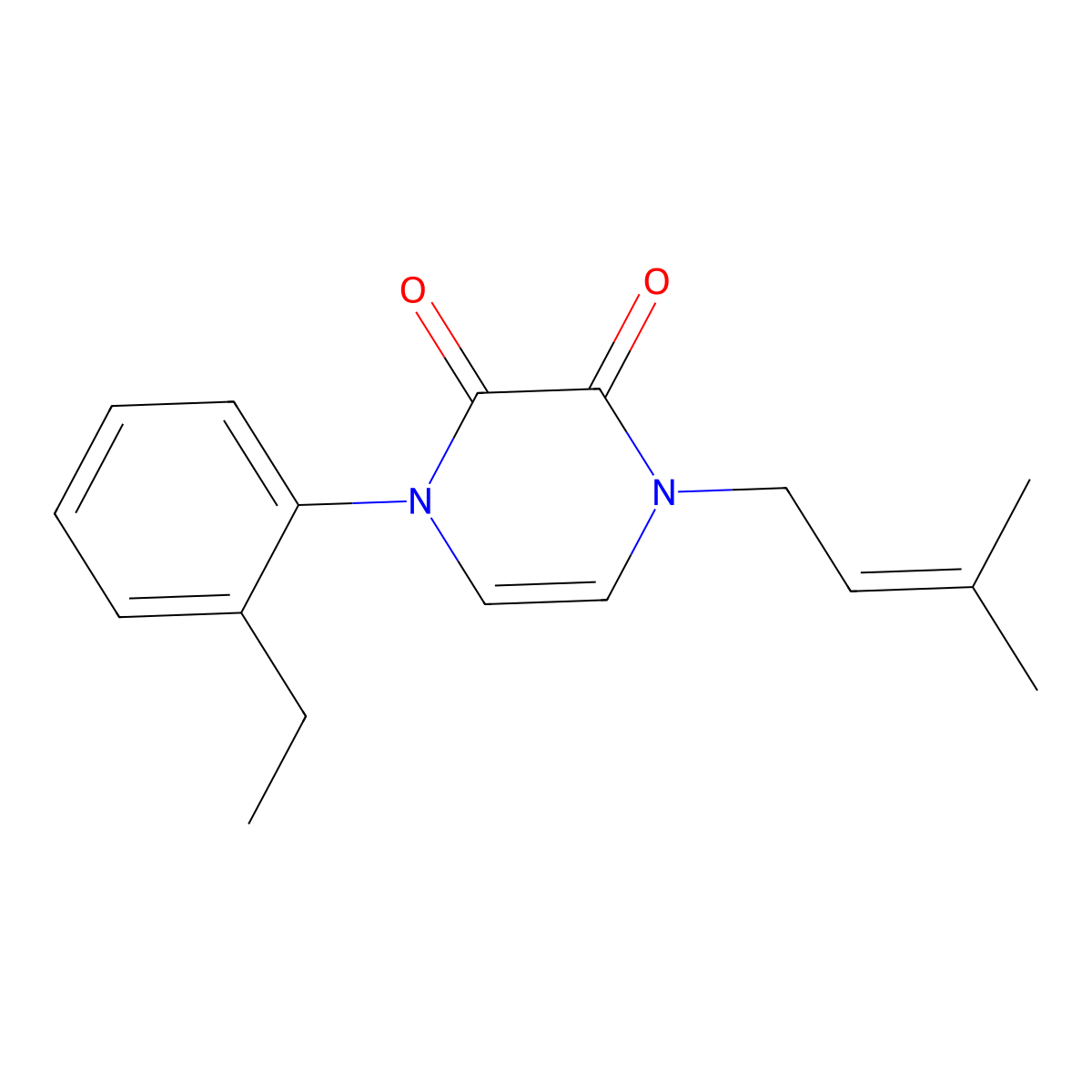 1-(2-Ethylphenyl)-4-(3-methylbut-2-en-1-yl)-1,2,3,4-tetrahydropyrazine-2,3-dione molecular structure, CAS 2770622-03-0
