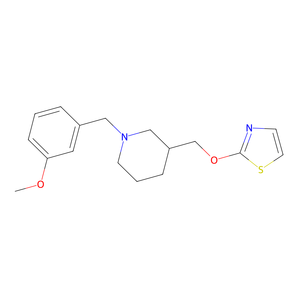 1-[(3-Methoxyphenyl)methyl]-3-[(1,3-thiazol-2-yloxy)methyl]piperidine molecular structure, CAS 2770622-05-2