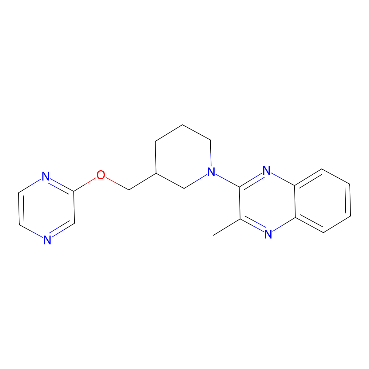 2-Methyl-3-{3-[(pyrazin-2-yloxy)methyl]piperidin-1-yl}quinoxaline molecular structure, CAS 2770622-13-2