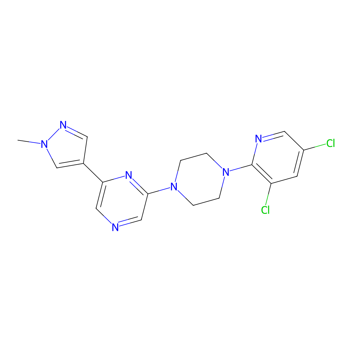 2-[4-(3,5-dichloropyridin-2-yl)piperazin-1-yl]-6-(1-methyl-1H-pyrazol-4-yl)pyrazine molecular structure, CAS 2770622-14-3