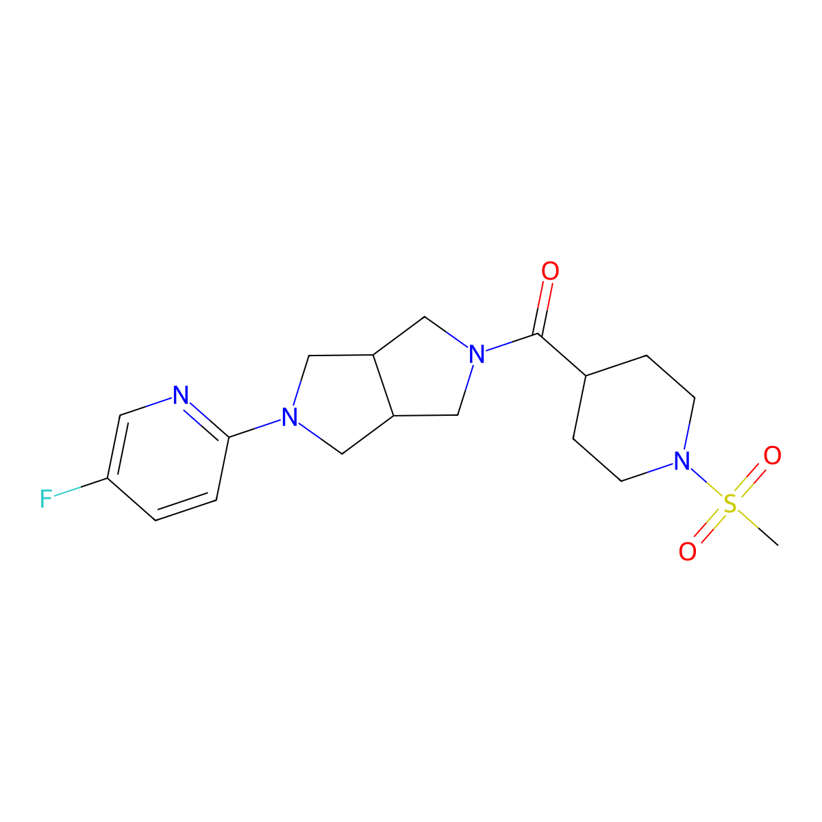 5-Fluoro-2-[5-(1-methanesulfonylpiperidine-4-carbonyl)-octahydropyrrolo[3,4-c]pyrrol-2-yl]pyridine molecular structure, CAS 2770622-16-5