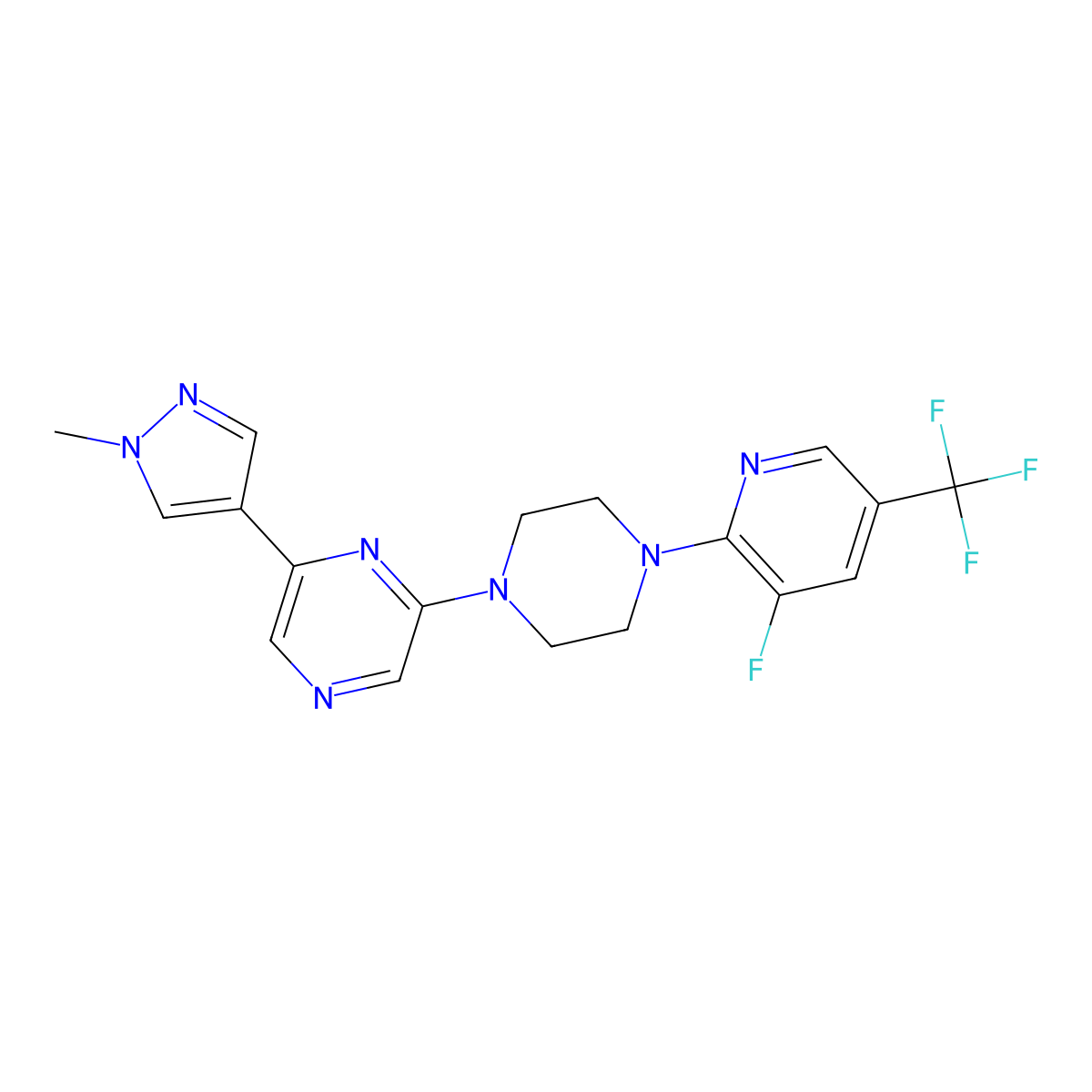 2-{4-[3-fluoro-5-(trifluoromethyl)pyridin-2-yl]piperazin-1-yl}-6-(1-methyl-1H-pyrazol-4-yl)pyrazine molecular structure, CAS 2770622-19-8