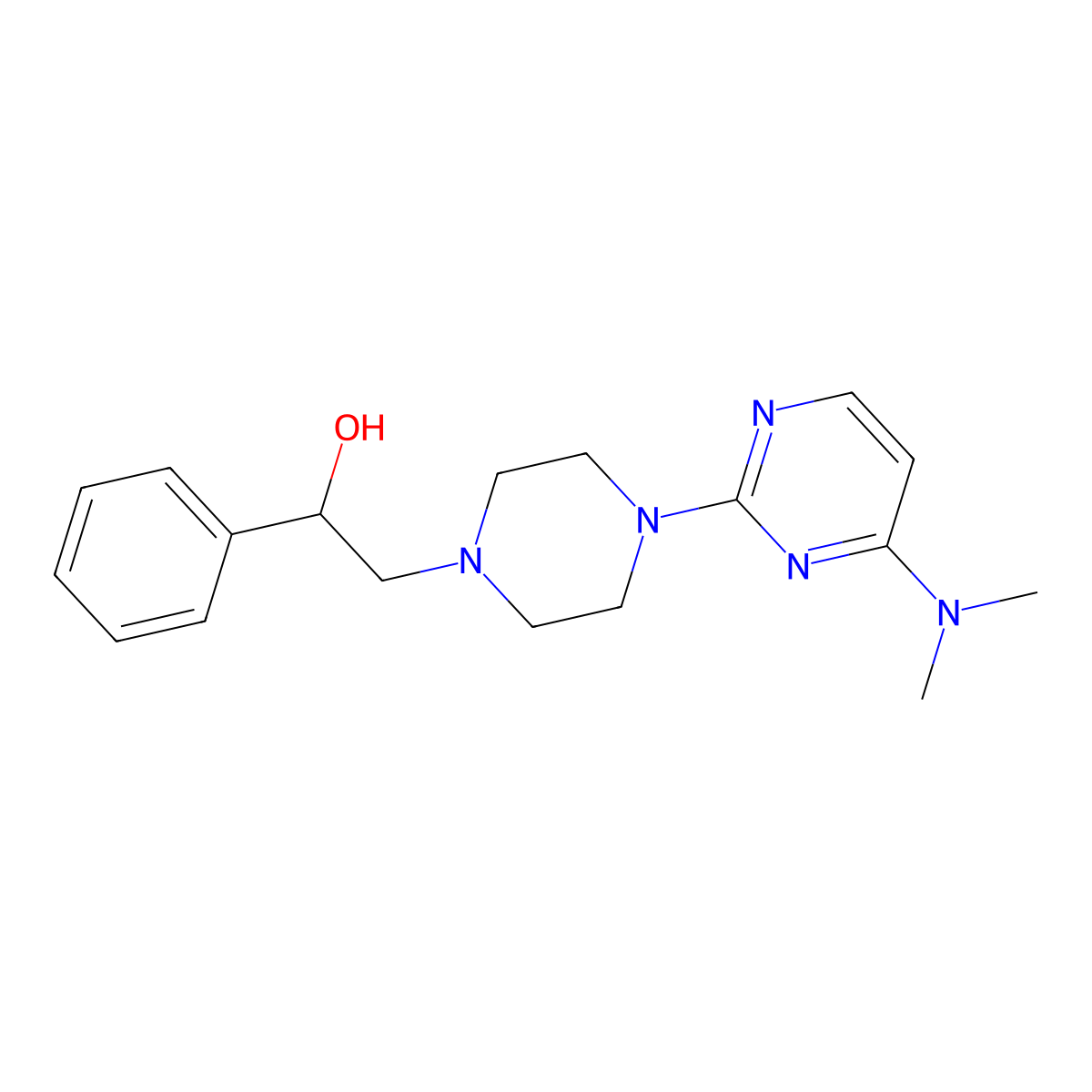 2-{4-[4-(Dimethylamino)pyrimidin-2-yl]piperazin-1-yl}-1-phenylethan-1-ol molecular structure, CAS 2770622-20-1
