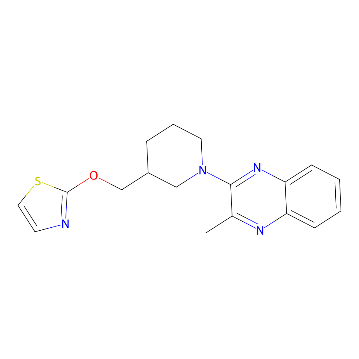 2-Methyl-3-{3-[(1,3-thiazol-2-yloxy)methyl]piperidin-1-yl}quinoxaline molecular structure, CAS 2770622-21-2