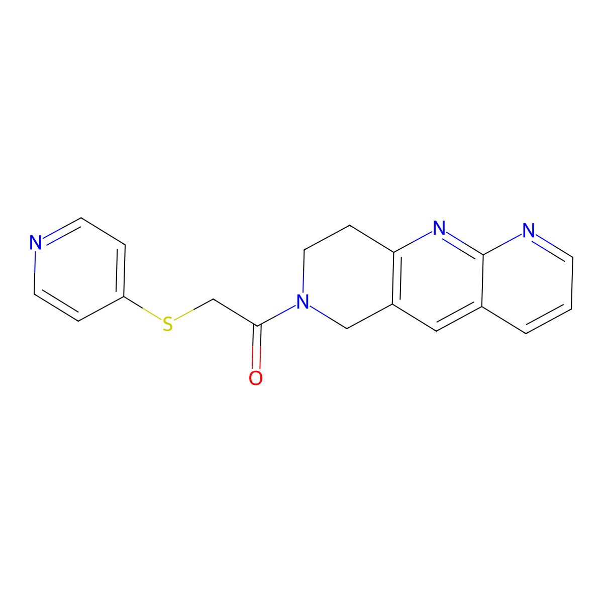 2-(pyridin-4-ylsulfanyl)-1-{6H,7H,8H,9H-pyrido[2,3-b]1,6-naphthyridin-7-yl}ethan-1-one molecular structure, CAS 2770622-22-3