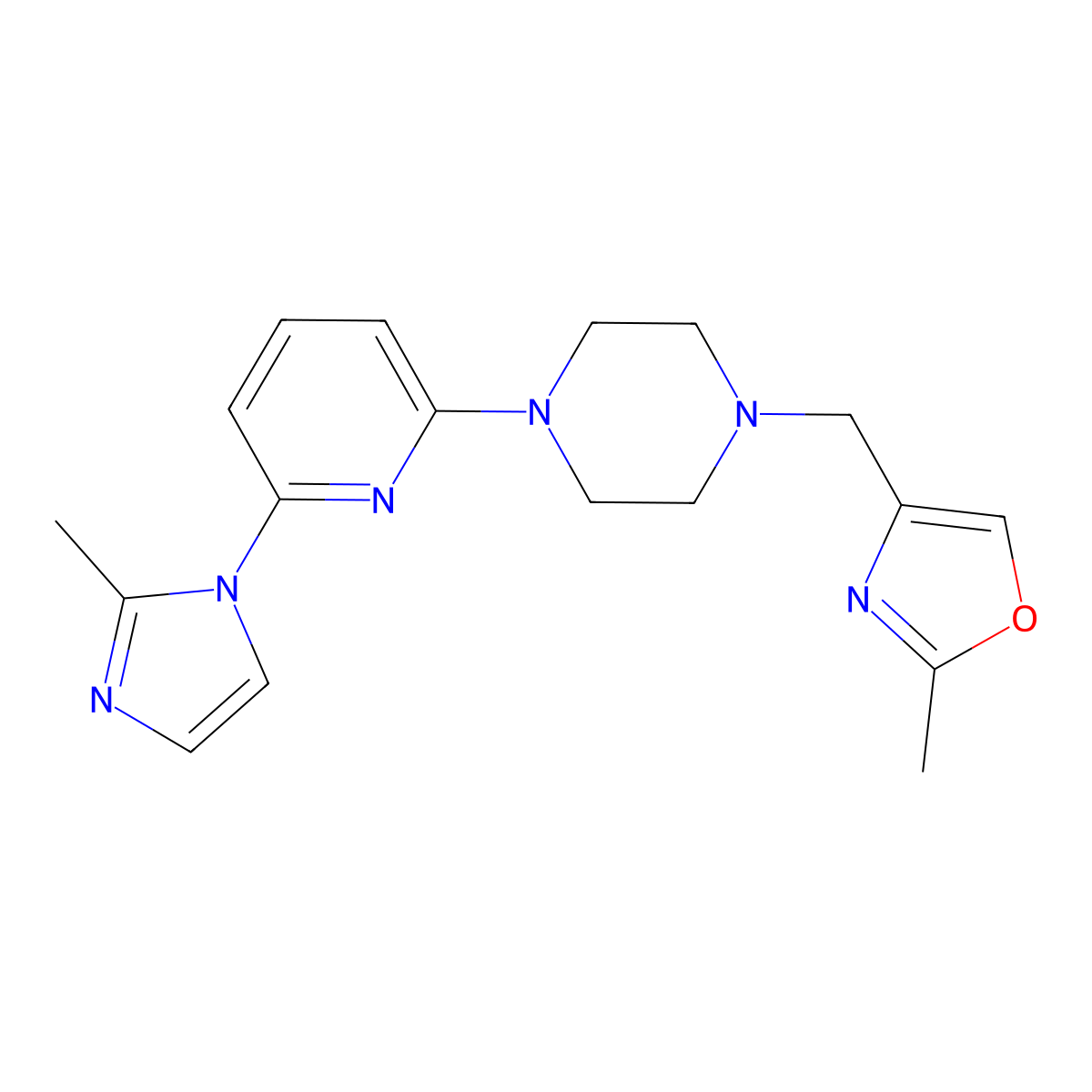 1-[(2-methyl-1,3-oxazol-4-yl)methyl]-4-[6-(2-methyl-1H-imidazol-1-yl)pyridin-2-yl]piperazine molecular structure, CAS 2770622-23-4