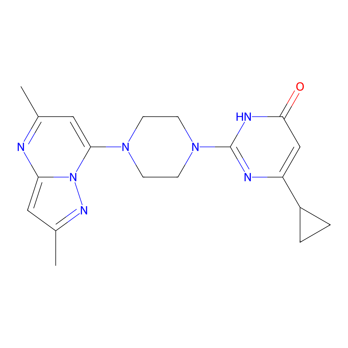 6-Cyclopropyl-2-(4-{2,5-dimethylpyrazolo[1,5-a]pyrimidin-7-yl}piperazin-1-yl)-3,4-dihydropyrimidin-4-one molecular structure, CAS 2770622-25-6