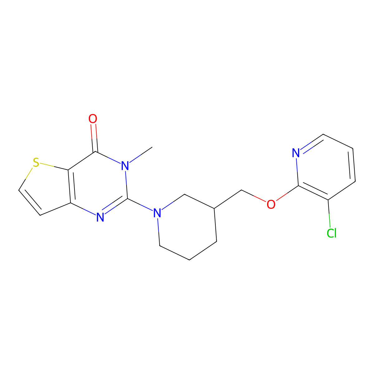 2-(3-{[(3-chloropyridin-2-yl)oxy]methyl}piperidin-1-yl)-3-methyl-3H,4H-thieno[3,2-d]pyrimidin-4-one molecular structure, CAS 2770622-31-4