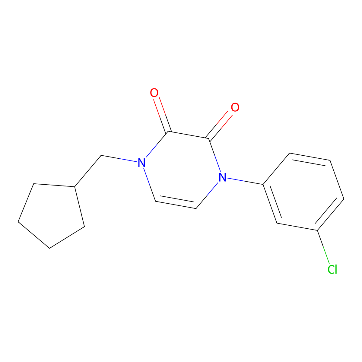 1-(3-Chlorophenyl)-4-(cyclopentylmethyl)-1,2,3,4-tetrahydropyrazine-2,3-dione molecular structure, CAS 2770622-33-6