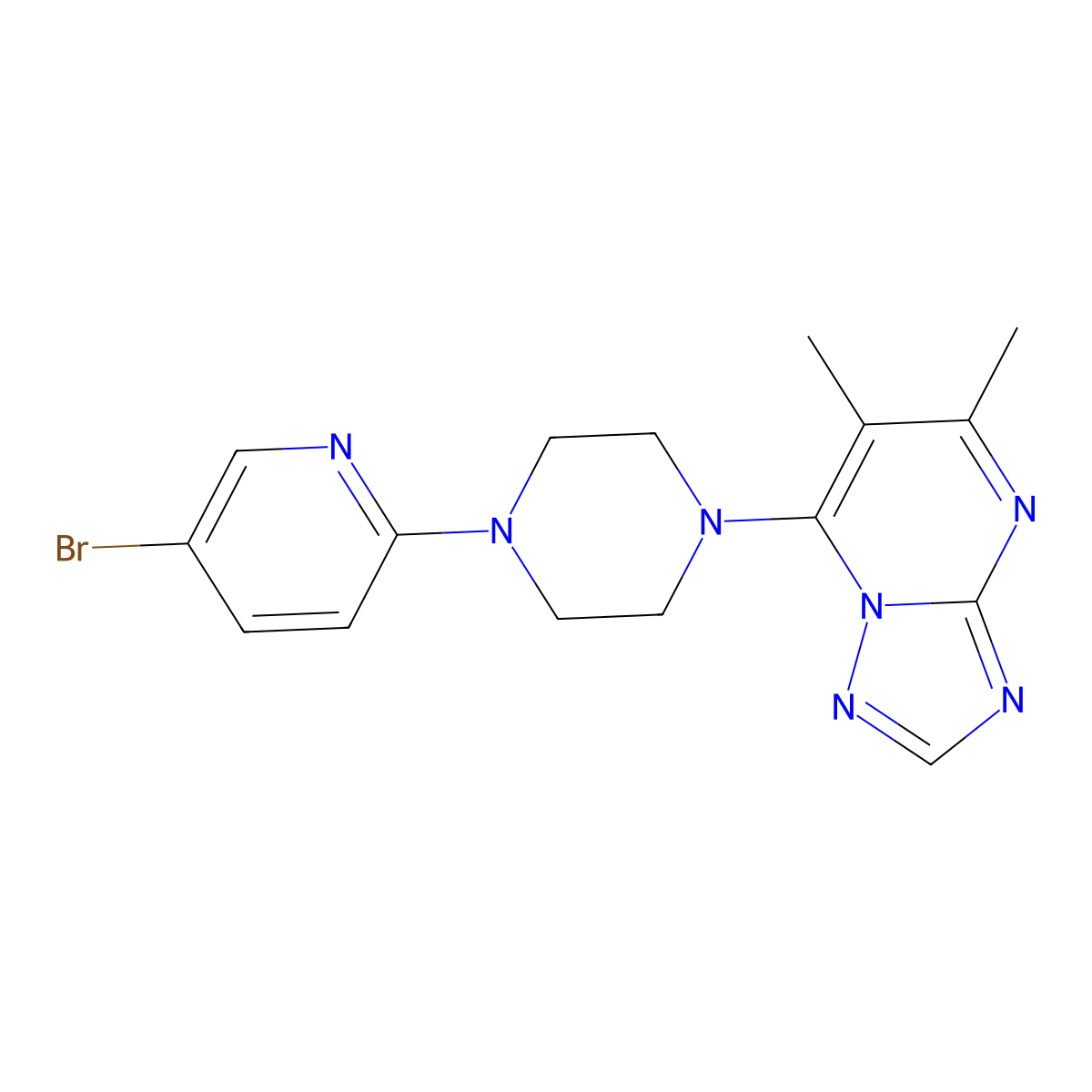 1-(5-Bromopyridin-2-yl)-4-{5,6-dimethyl-[1,2,4]triazolo[1,5-a]pyrimidin-7-yl}piperazine molecular structure, CAS 2770622-38-1