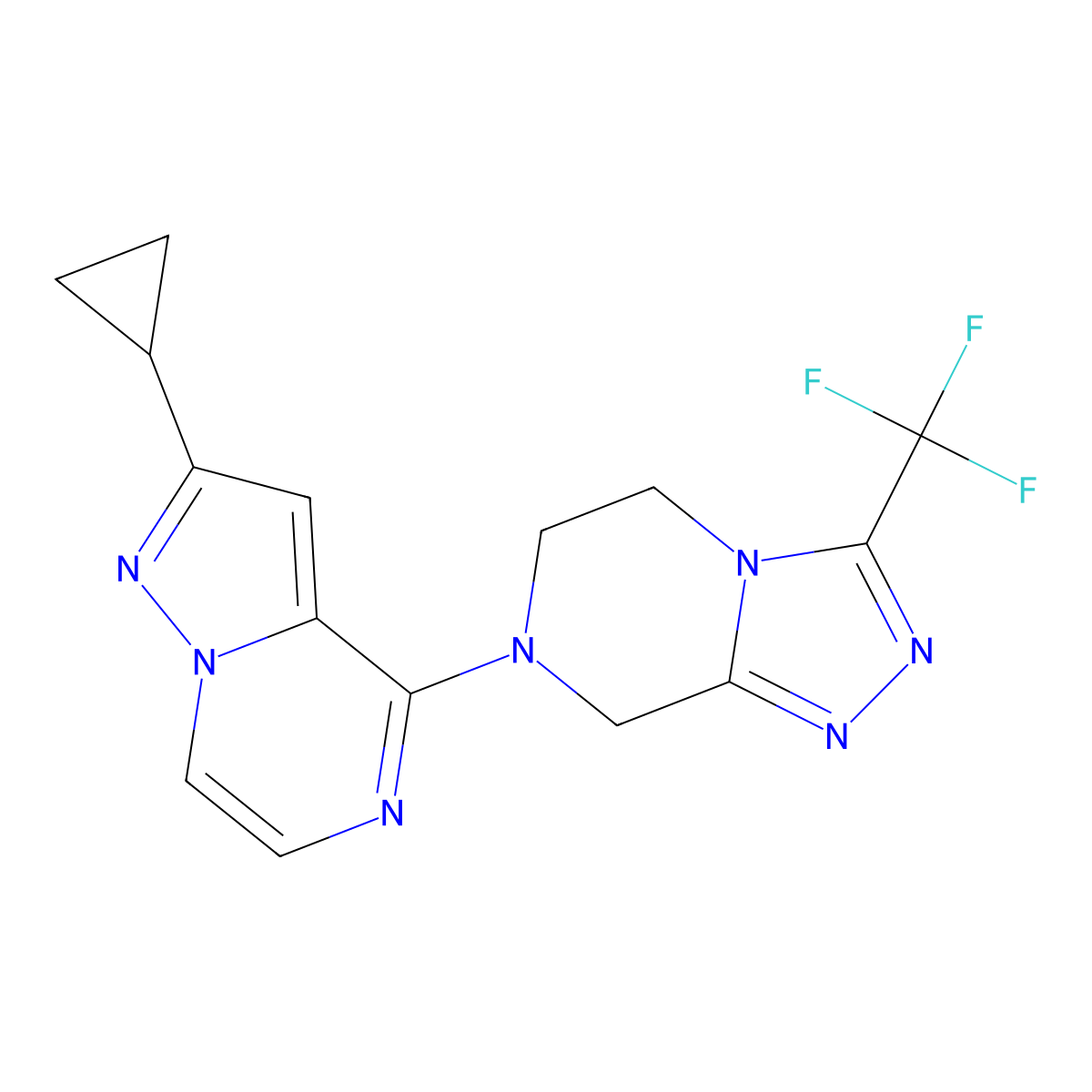 2-cyclopropyl-4-[3-(trifluoromethyl)-5H,6H,7H,8H-[1,2,4]triazolo[4,3-a]pyrazin-7-yl]pyrazolo[1,5-a]pyrazine molecular structure, CAS 2770622-41-6