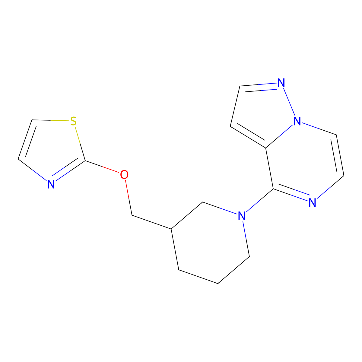 1-{Pyrazolo[1,5-a]pyrazin-4-yl}-3-[(1,3-thiazol-2-yloxy)methyl]piperidine molecular structure, CAS 2770622-44-9